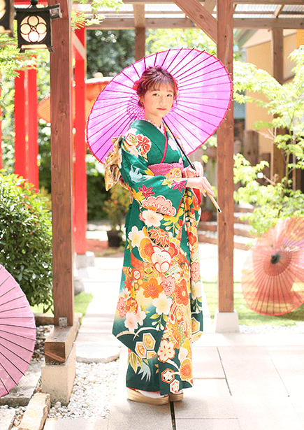 緑色の振袖写真